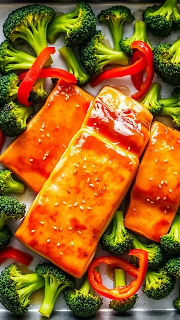 salmon glazed with broccoli