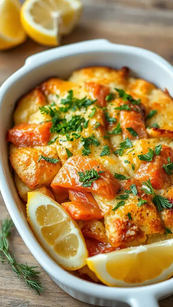 salmon infused savory bread pudding