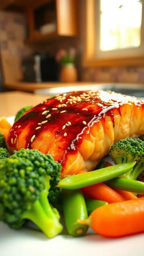 salmon teriyaki with veggies