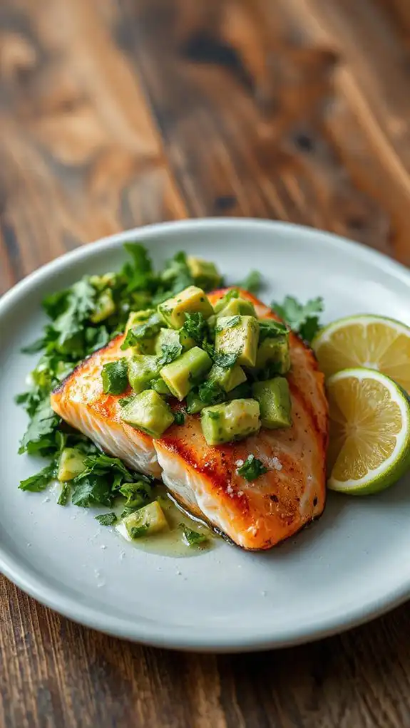 salmon topped with avocado