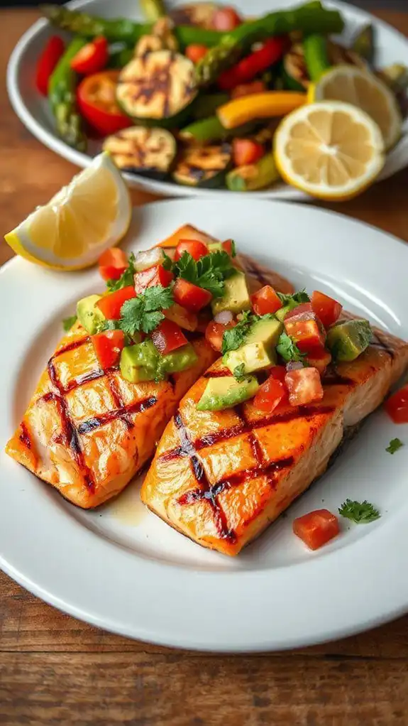 salmon topped with avocado