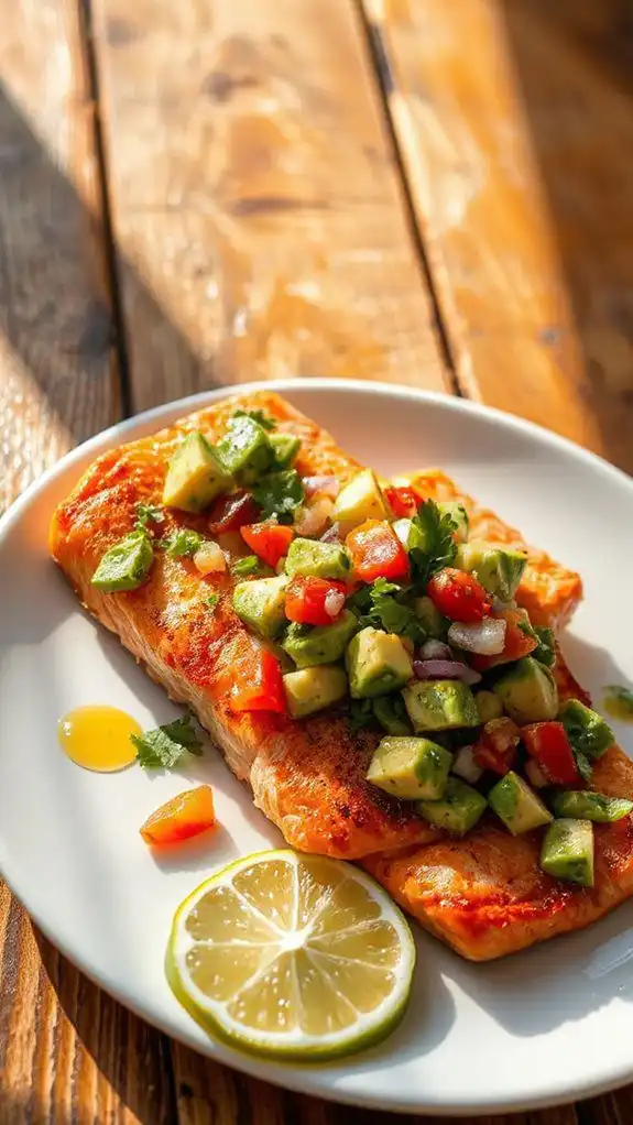salmon topped with avocado