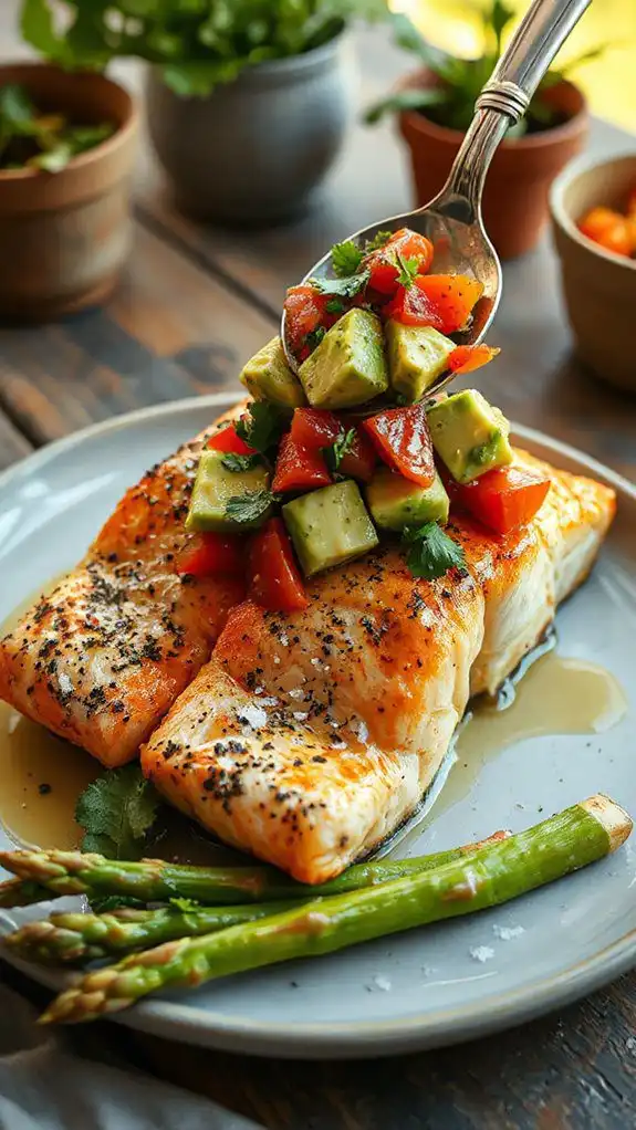 salmon topped with salsa