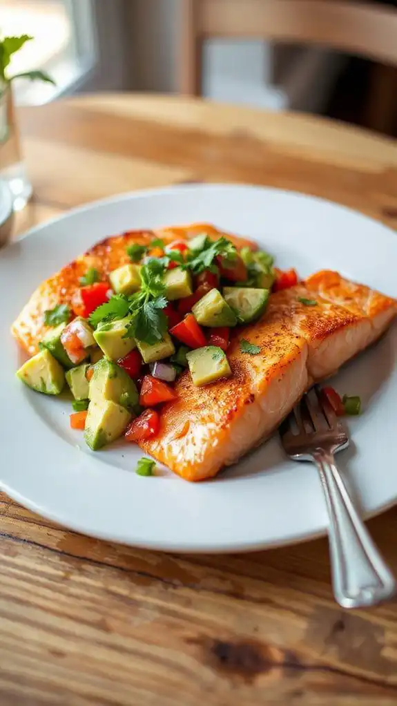 salmon topped with salsa