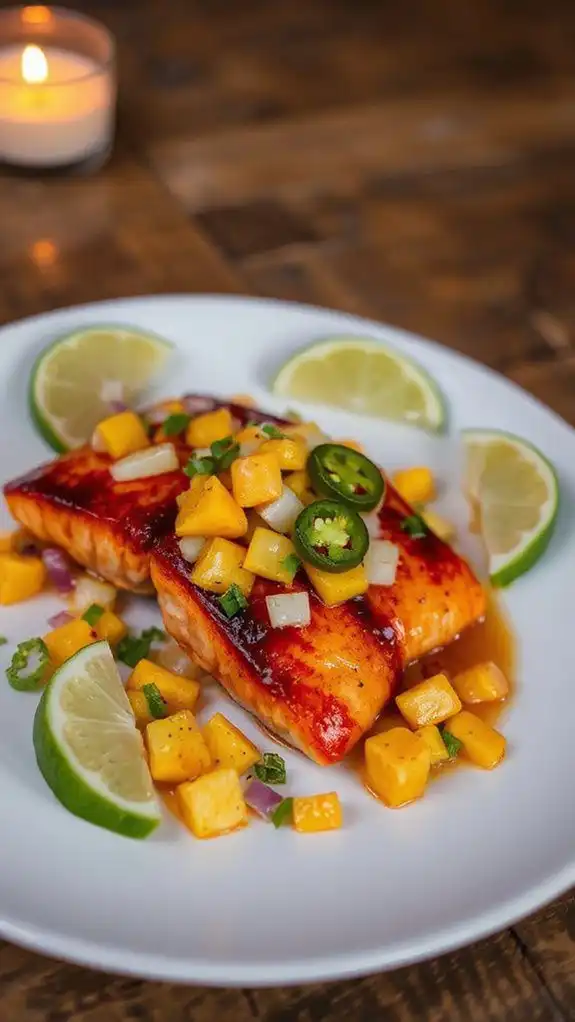 salmon topped with salsa