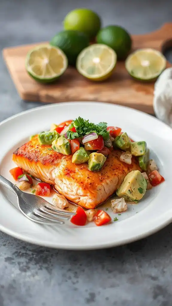salmon topped with salsa