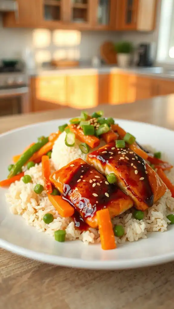salmon with stir fried rice