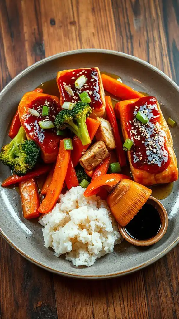 salmon with stir fried vegetables