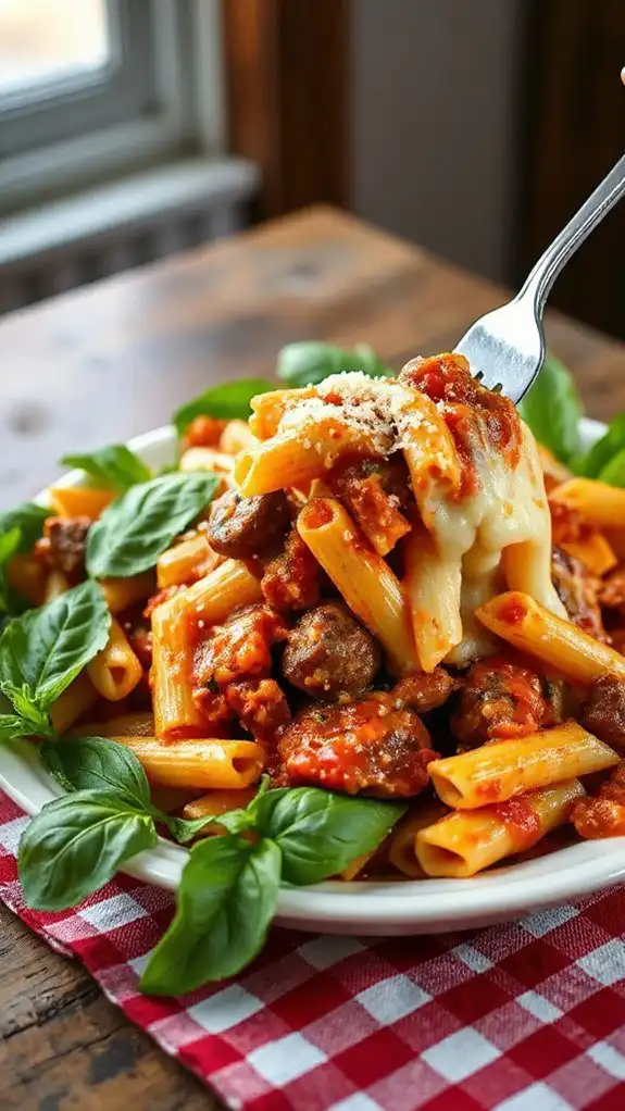 sausage filled baked pasta dish