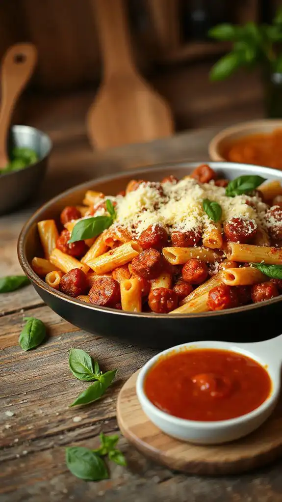 sausage filled baked pasta dish