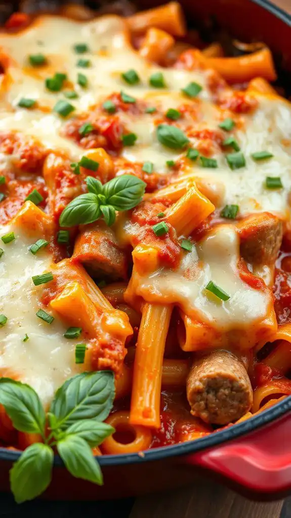 sausage filled baked ziti dish