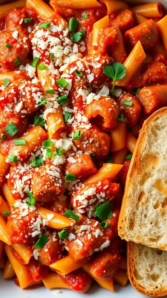 sausage filled baked ziti dish