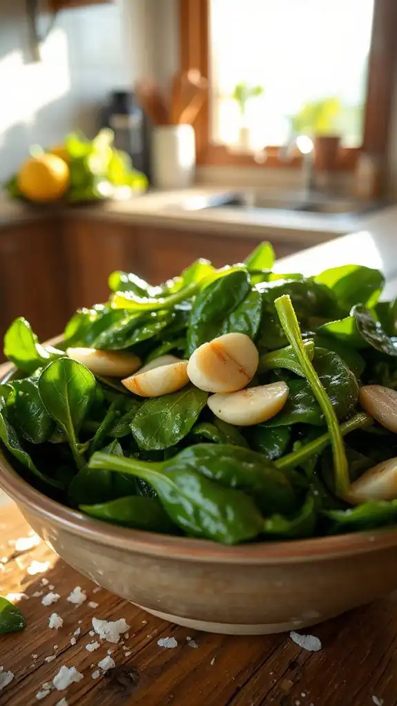 saut ed garlic flavored spinach dish