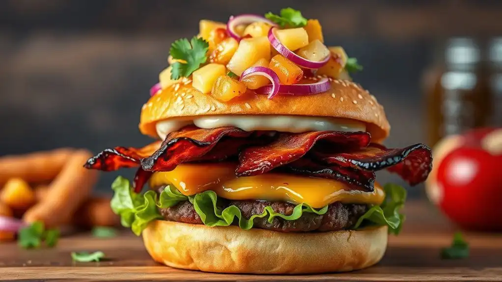 savory burger with pineapple