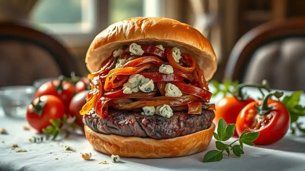 savory burger with toppings