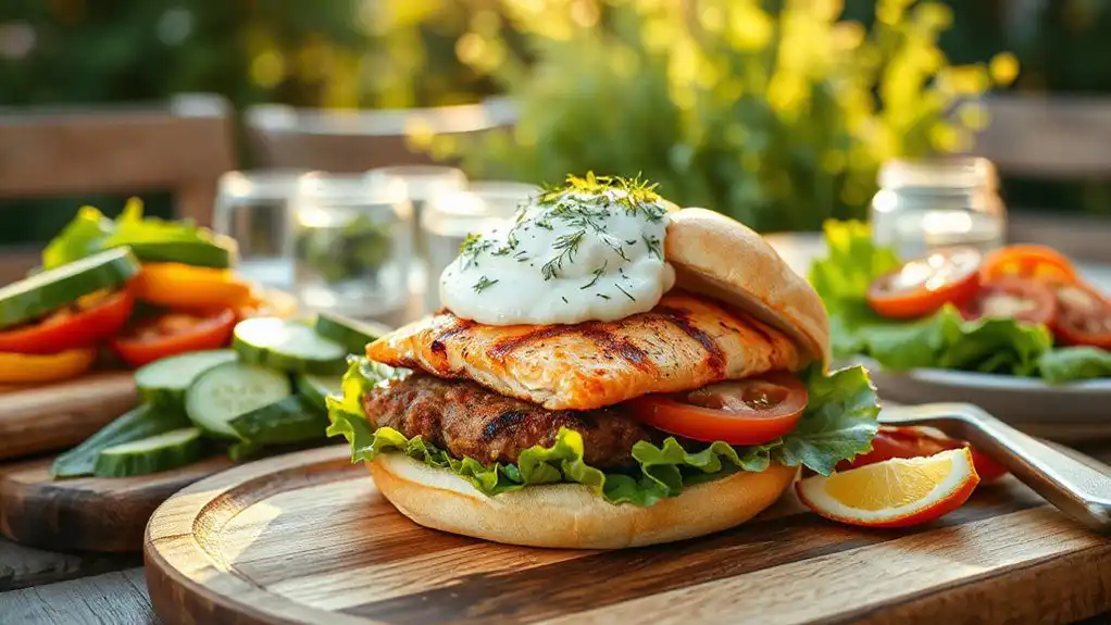 savory salmon burger dish