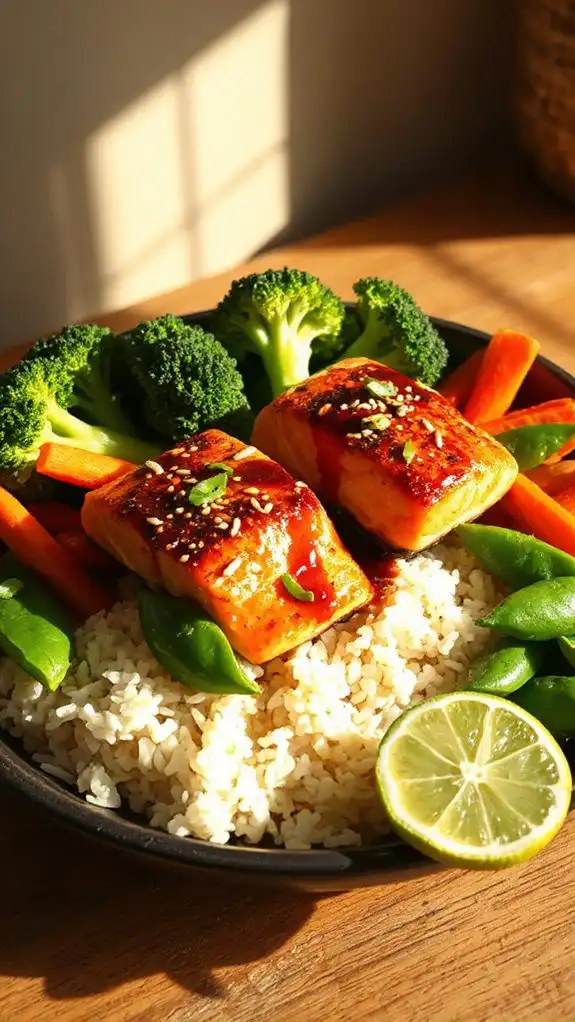 savory salmon rice bowl