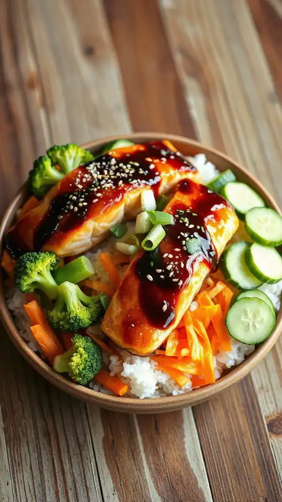 savory salmon rice bowl