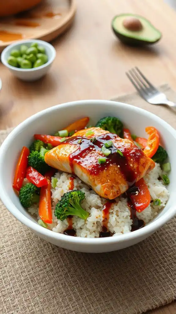 savory salmon rice bowls