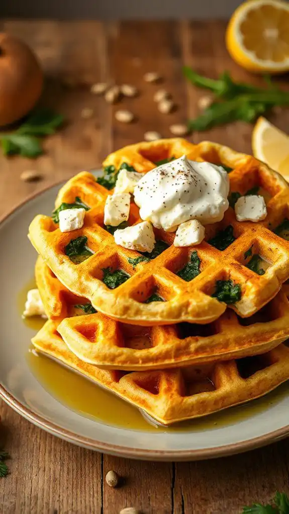 savory spinach feta waffles