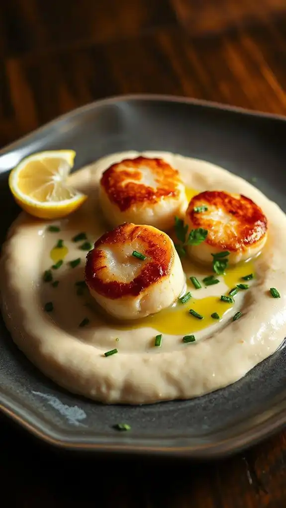 scallops served with pur e scallops served with pur e