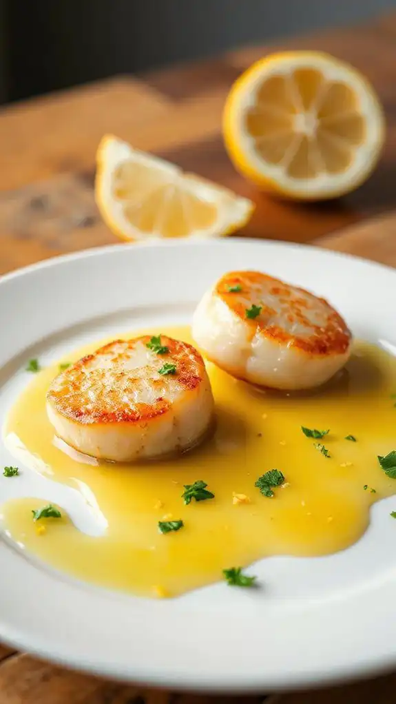 seared scallops with sauce