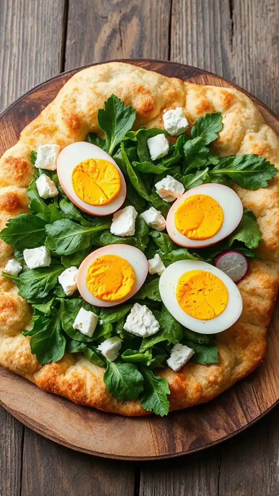 seasonal greens topped flatbread seasonal greens topped flatbread