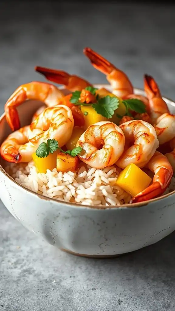 shrimp and mango rice bowl
