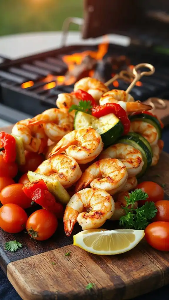 shrimp and veggie skewers