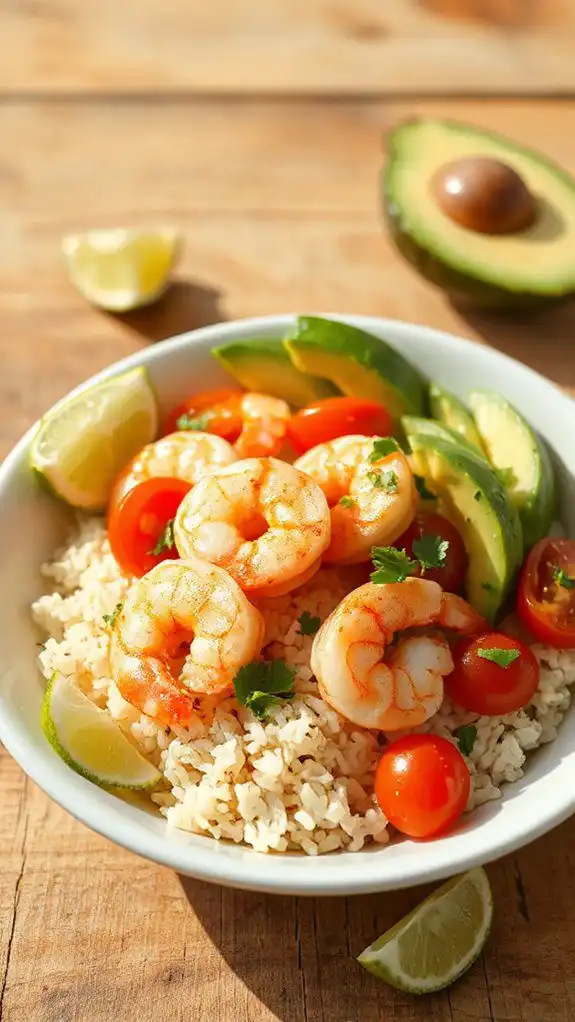 shrimp avocado rice bowl
