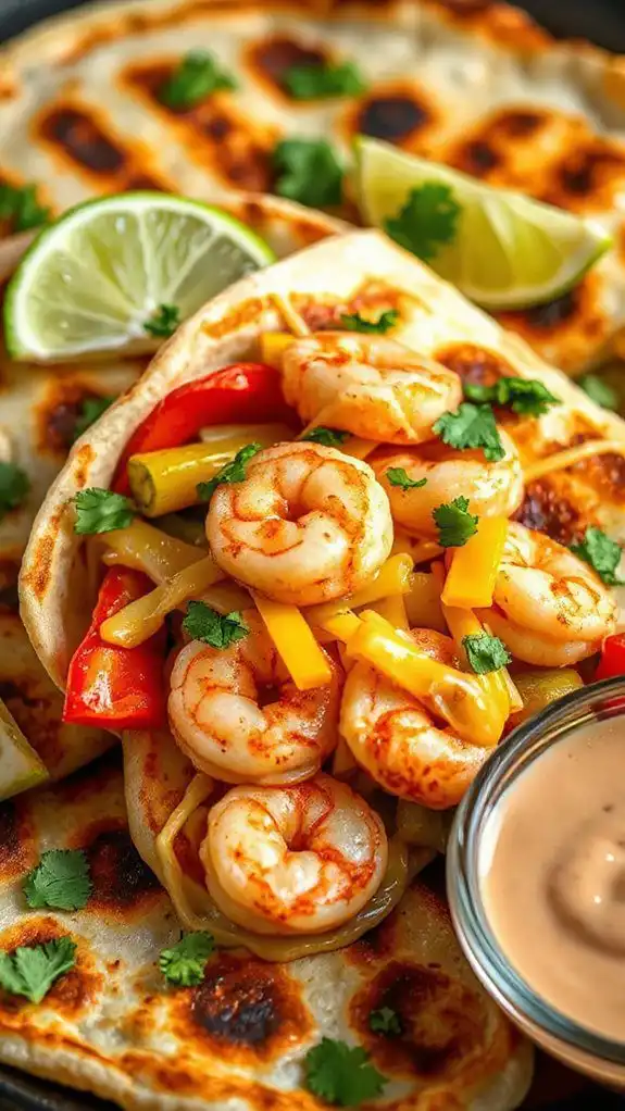 shrimp filled cheesy tortillas