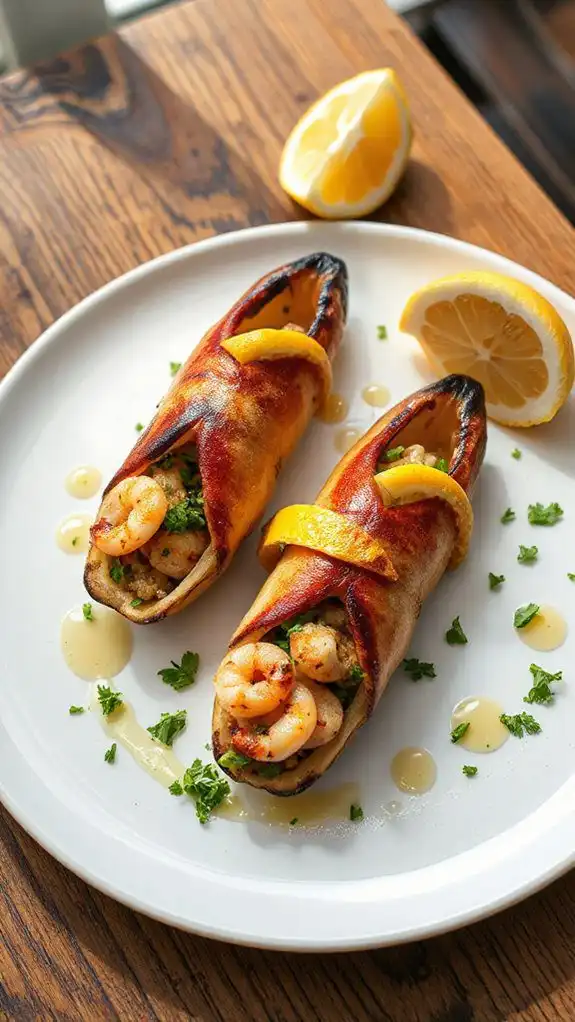 shrimp filled cilantro squid dish