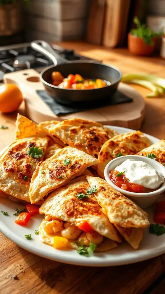 shrimp filled spicy quesadillas