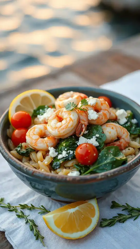 shrimp orzo lemon herb bowl