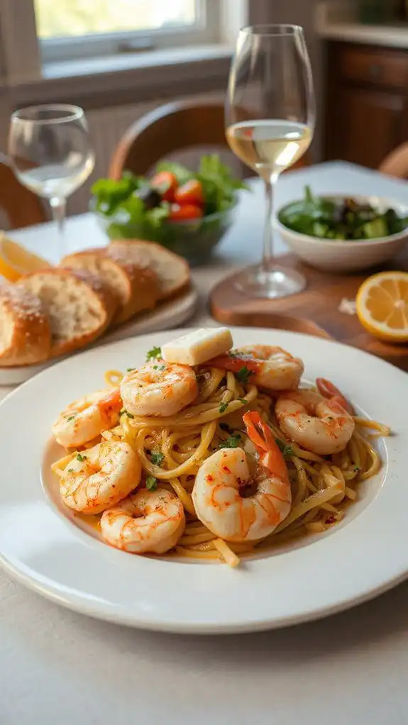 shrimp scampi and garlic bread