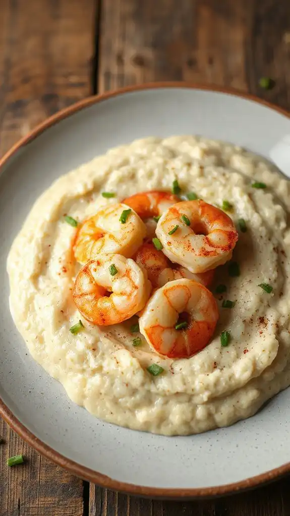 shrimp served with cauliflower grits