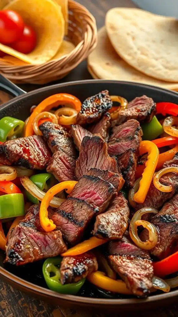 sizzling steak and peppers