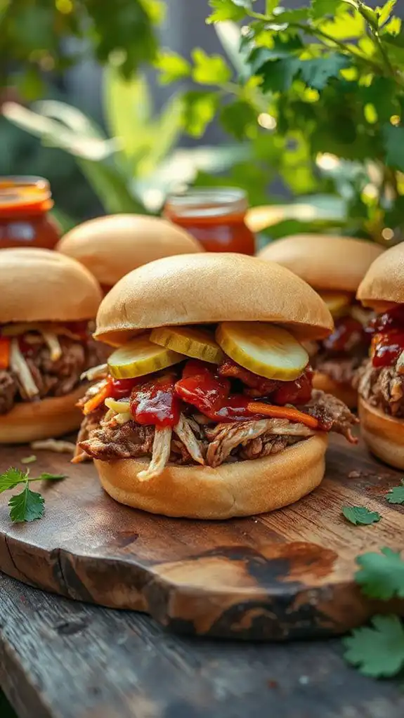 slow cooked shredded meat sandwiches