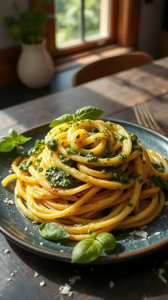 spaghetti squash topped with pesto