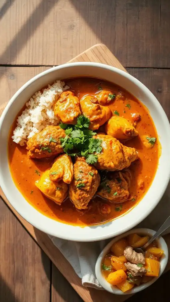 spicy chicken served with rice spicy chicken served with rice