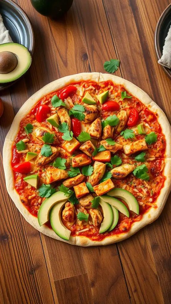 spicy chicken topped pizza