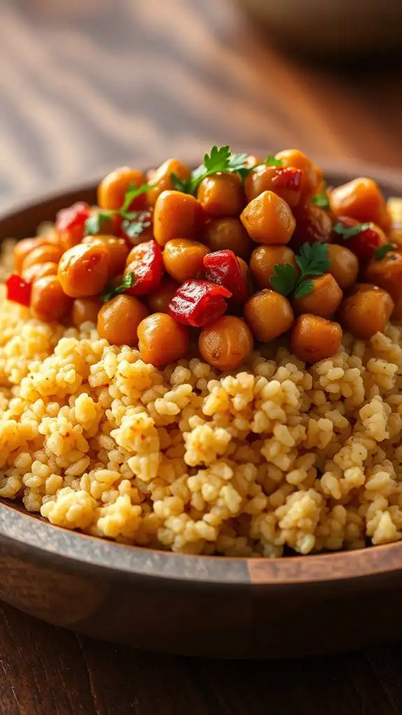 spicy chickpeas atop couscous