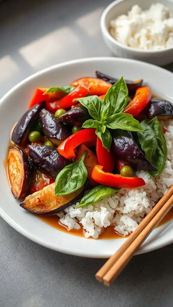 spicy eggplant basil stir fry