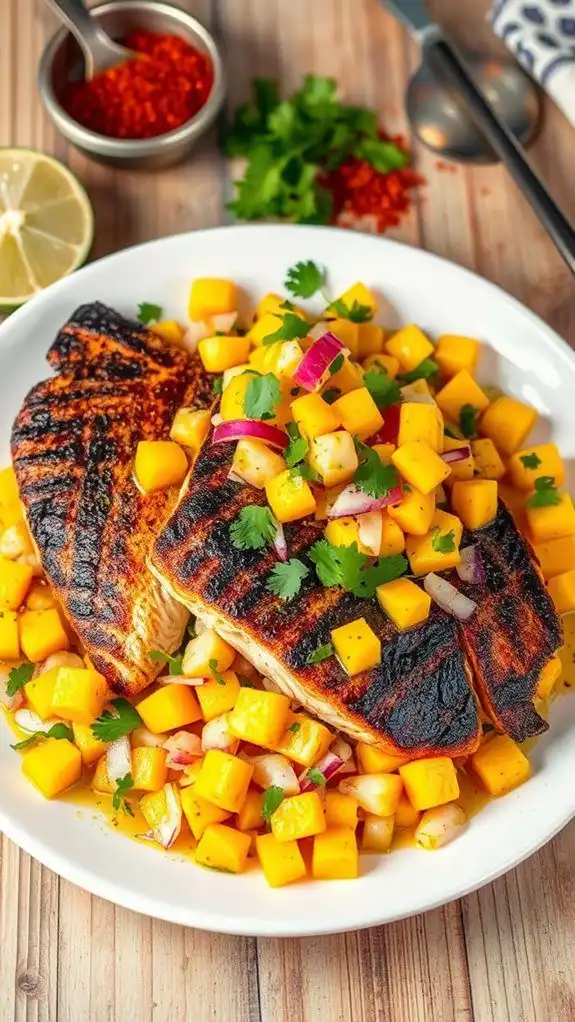 spicy fish topped salsa