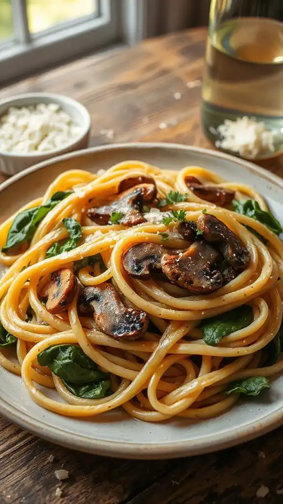 spinach and mushroom pasta