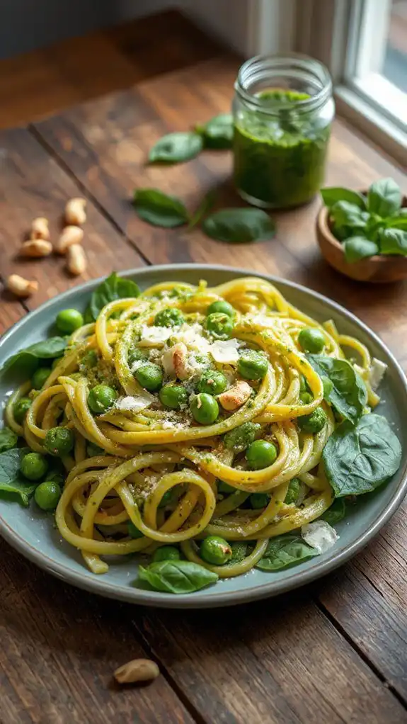 spinach and pea pesto pasta