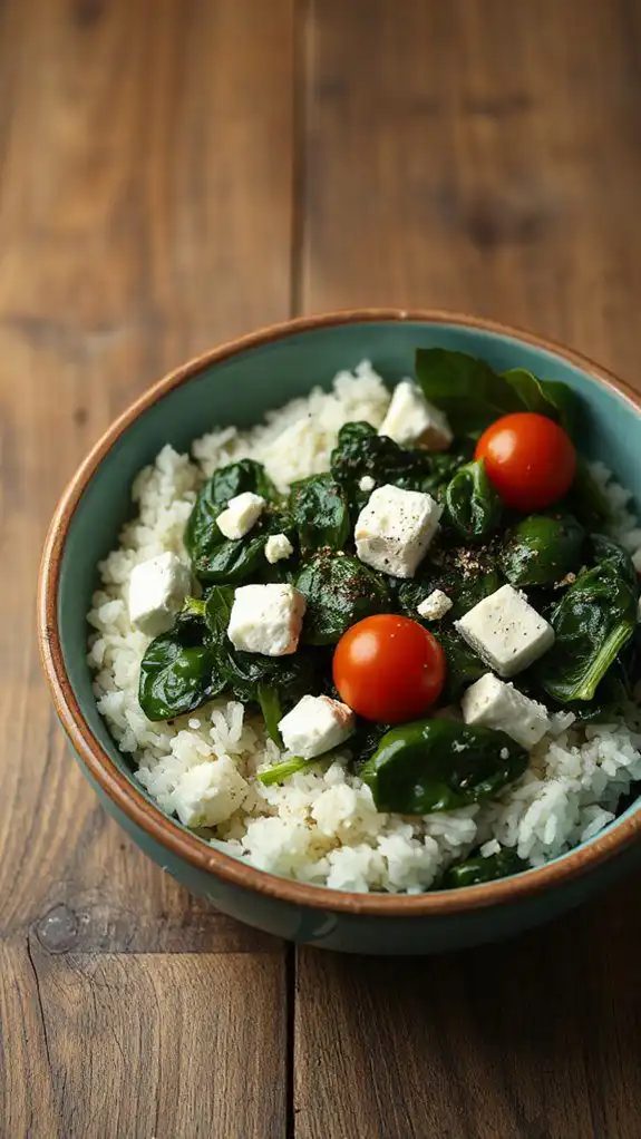 spinach feta rice bowl