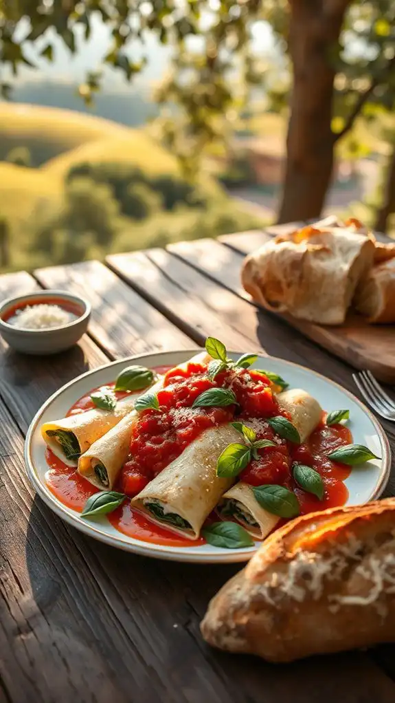 spinach filled italian crepes