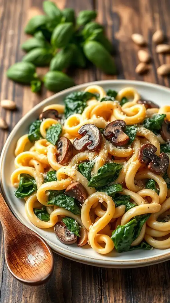 spinach mushroom pasta dish