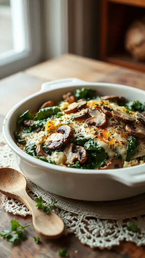 spinach mushroom quinoa bake